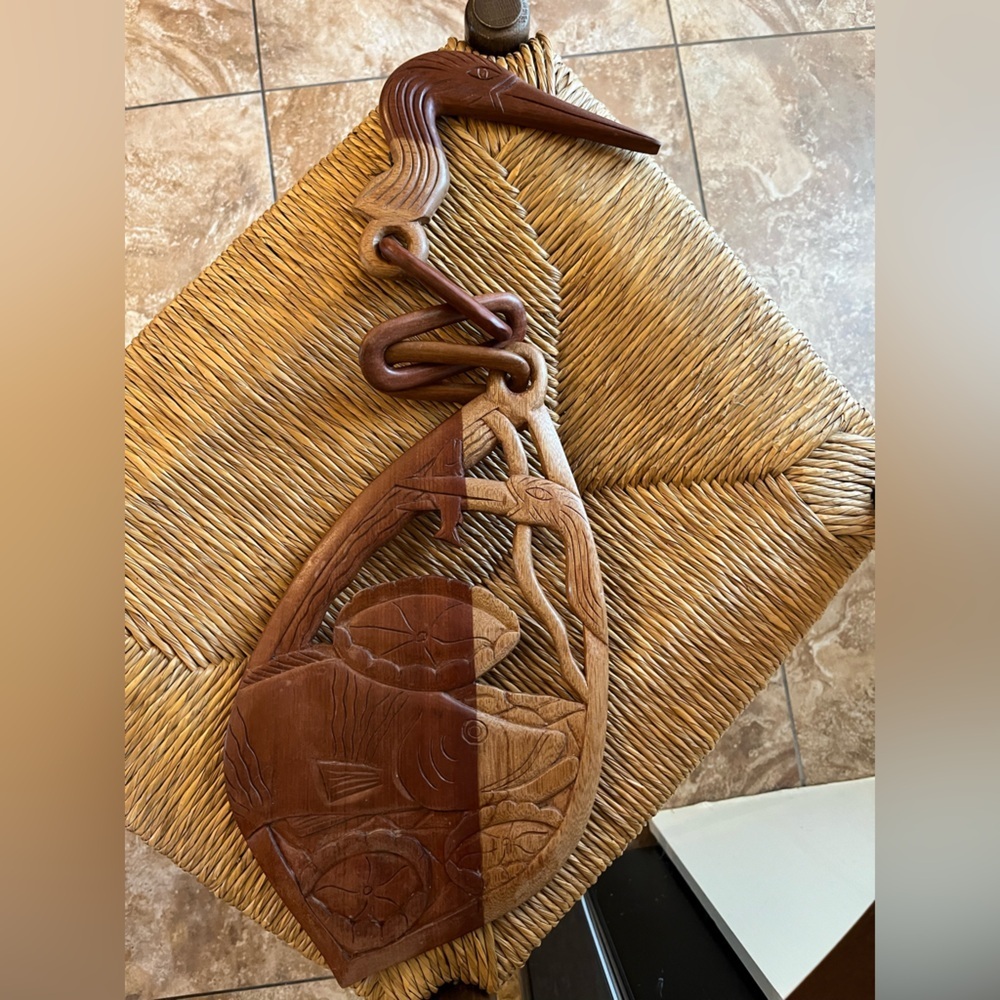 Boca Da Valeria Brazil Fish and Duck Exotic Mahogany Carved Wood Wall Art Signed